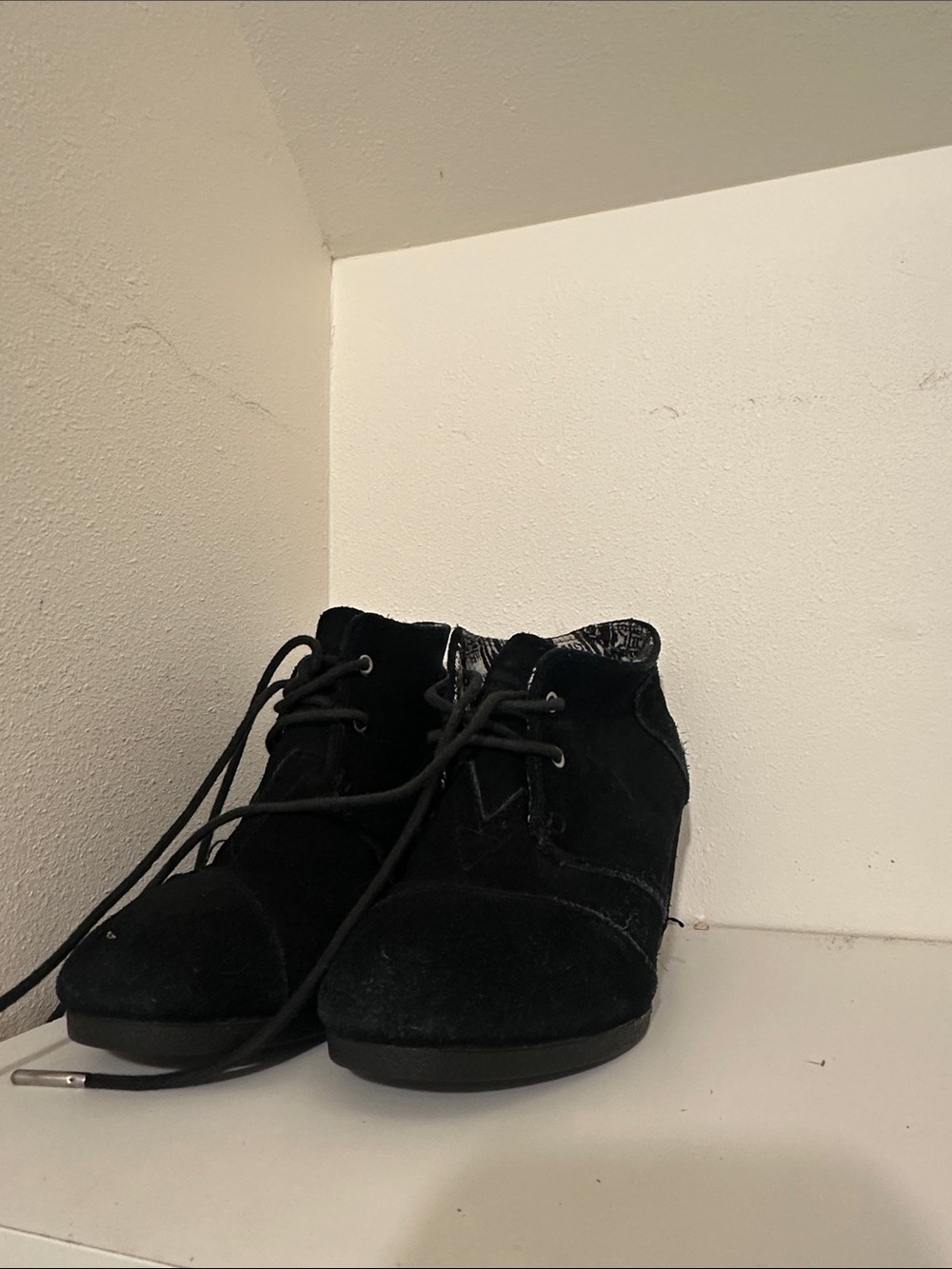 Toms Black Suede Lace-Up Wedge Boots - Picture 2 of 5